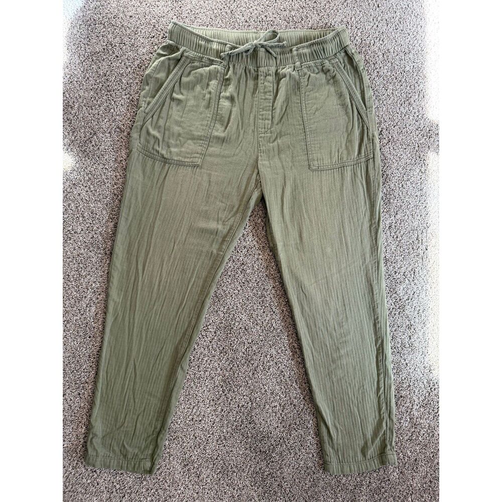 Old Navy Twill Pants Size Medium Khaki Green Elastic Tie Waist Cotton